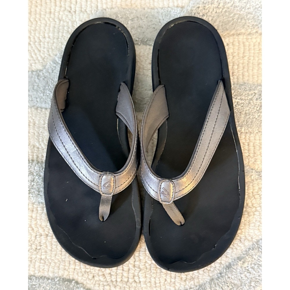 OLUKAI Ohana Pewter Beach Sandals Flip Flops Women's Size 8